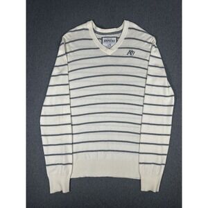 Aeropostale Men's Striped V-Neck Wool‎ Blend Long Sleeve Pullover Sweater L